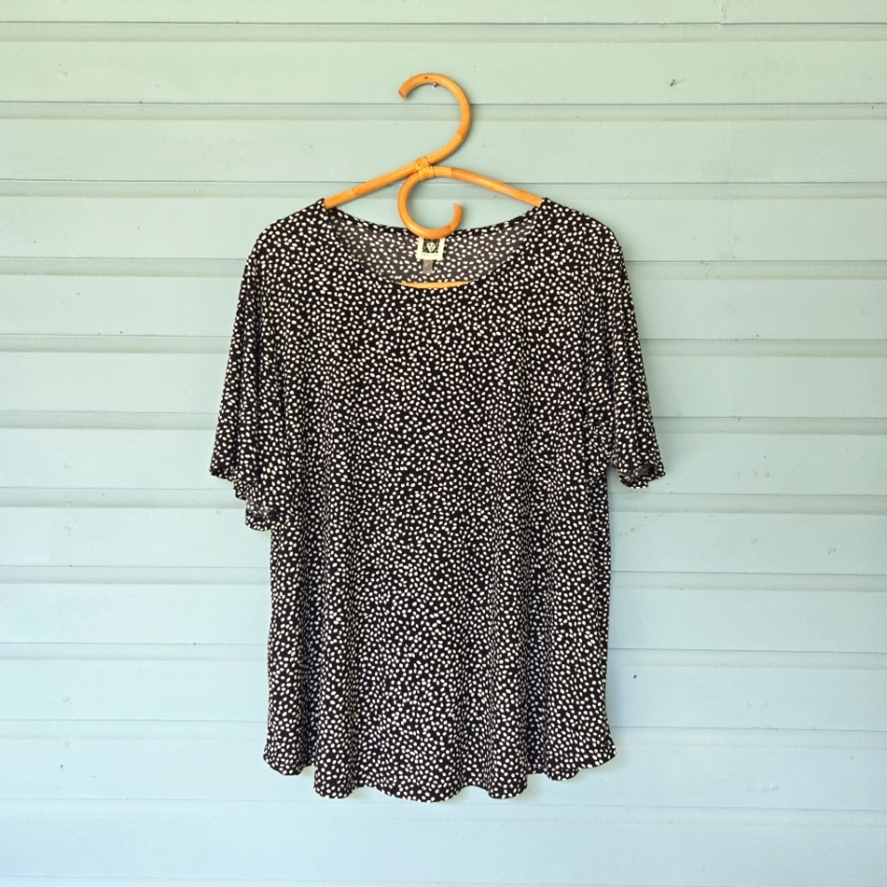 Anne Klein Short Sleeve Black And White Polka Dotted Top 1X